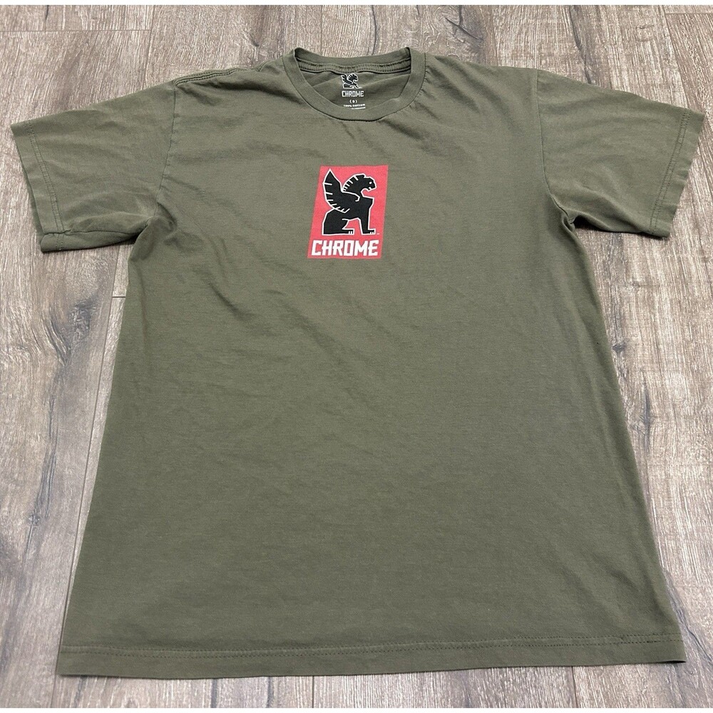 Chrome Industries T Shirt Mens Small Green Box Logo Graphic Tee Crewneck